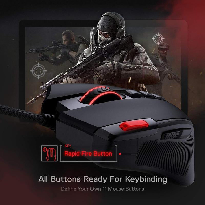 RGB Gaming Mouse, 8000 DPI Wired Optical Gamer Mouse with 11 Buttons & 5 Backlit Modes