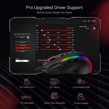 RGB Gaming Mouse, 8000 DPI Wired Optical Gamer Mouse with 11 Buttons & 5 Backlit Modes